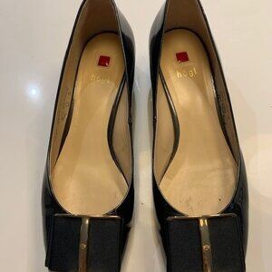 "hogl" pumps 3.5 cm heel, grey patent leather, US 8.5 (UK6), w/complementary bow